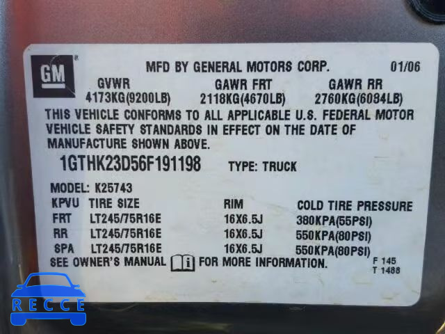 2006 GMC SIERRA K25 1GTHK23D56F191198 image 9