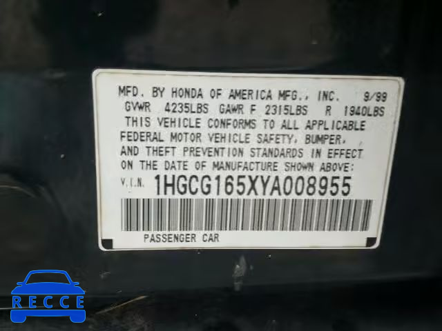 2000 HONDA ACCORD EX 1HGCG165XYA008955 image 9