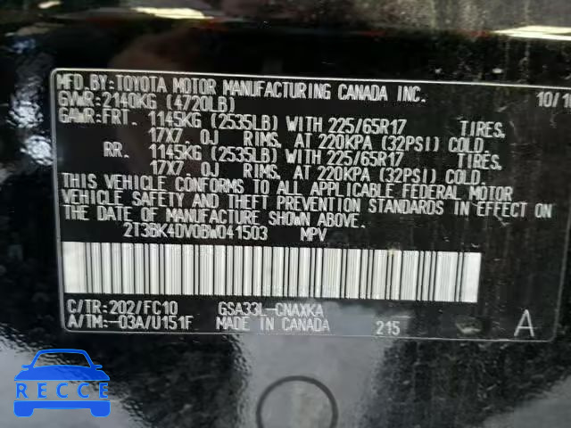 2011 TOYOTA RAV4 2T3BK4DV0BW041503 image 9