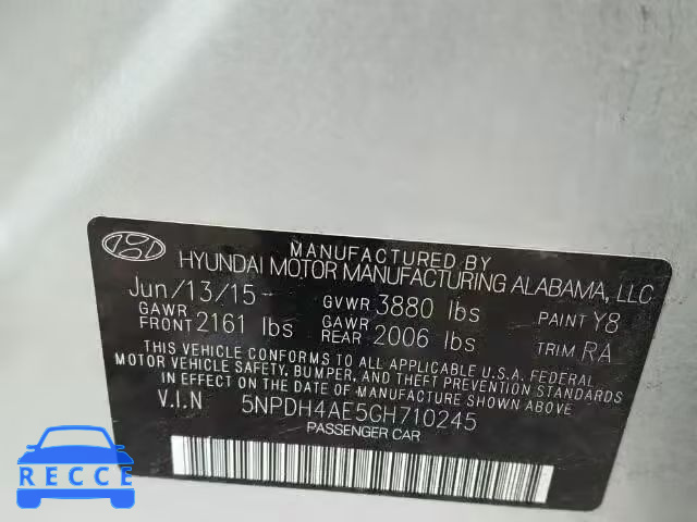 2016 HYUNDAI ELANTRA SE 5NPDH4AE5GH710245 зображення 9