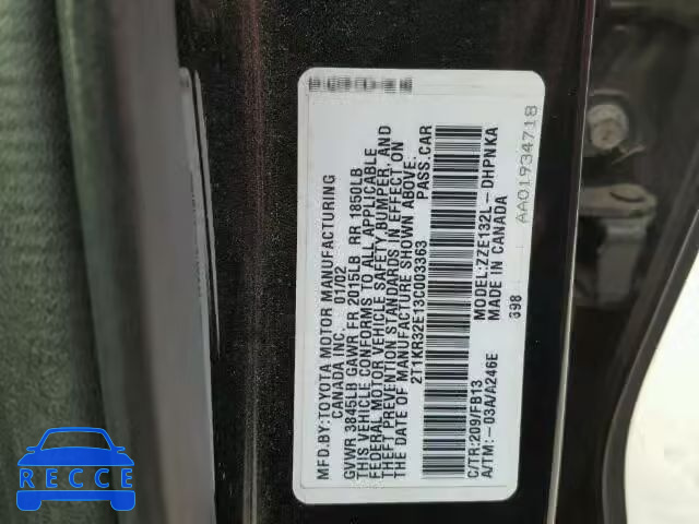 2003 TOYOTA MATRIX 2T1KR32E13C003363 зображення 9