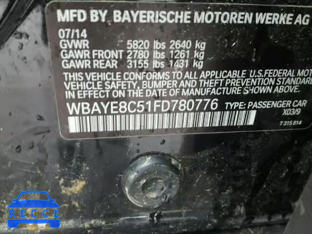 2015 BMW 750LI WBAYE8C51FD780776 зображення 9