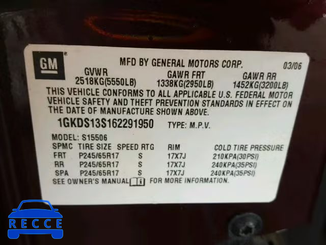 2006 GMC ENVOY 1GKDS13S162291950 image 8