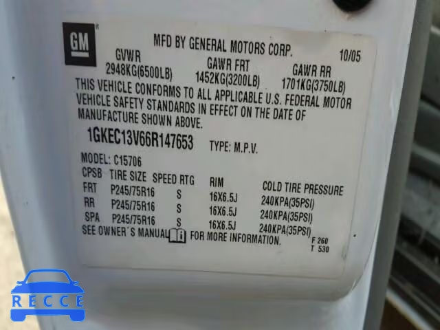 2006 GMC YUKON 1GKEC13V66R147653 image 8