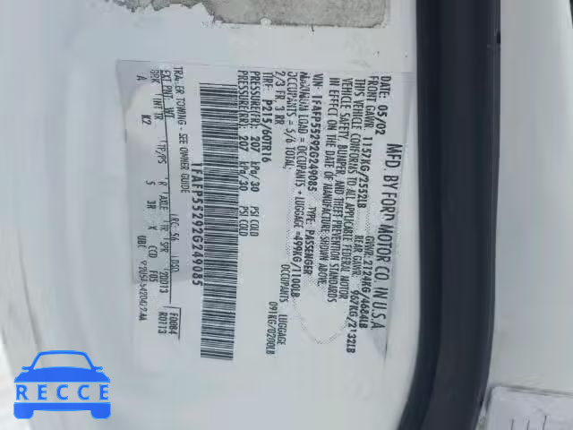 2002 FORD TAURUS SES 1FAFP55292G249085 image 9