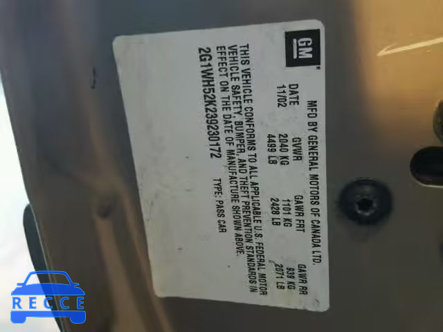 2003 CHEVROLET IMPALA LS 2G1WH52K239230172 зображення 9