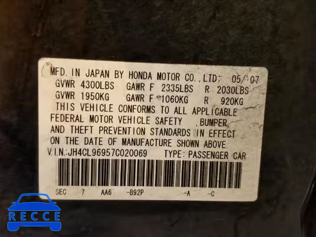 2007 ACURA TSX JH4CL96957C020069 image 9