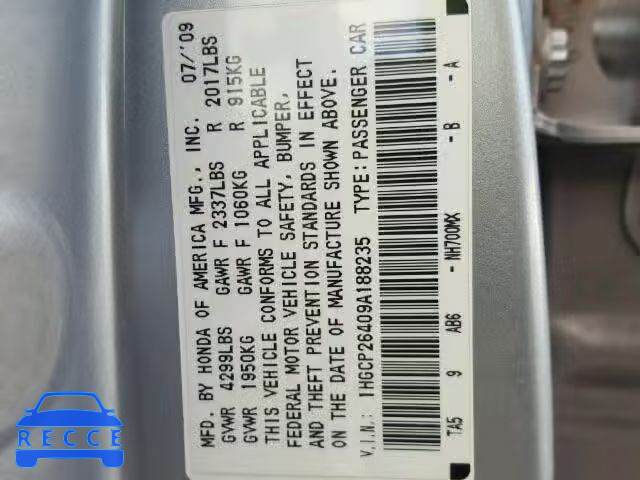 2009 HONDA ACCORD LX- 1HGCP26409A188235 image 9