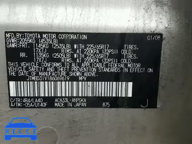 2008 TOYOTA RAV4 LTD JTMBD31V186069619 image 9