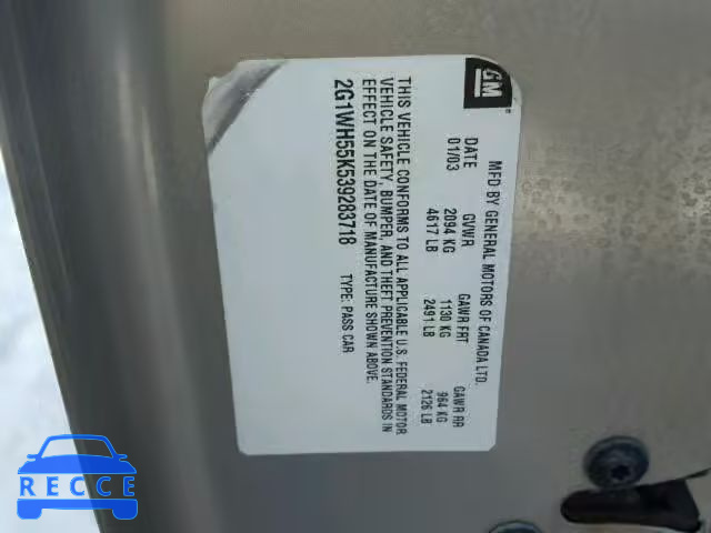 2003 CHEVROLET IMPALA LS 2G1WH55K539283718 зображення 9