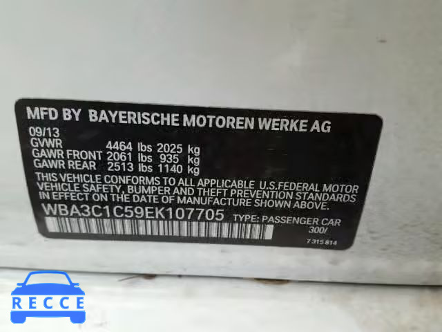 2014 BMW 328I SULEV WBA3C1C59EK107705 зображення 9