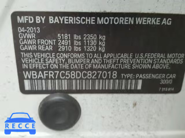 2013 BMW 535I WBAFR7C58DC827018 зображення 9