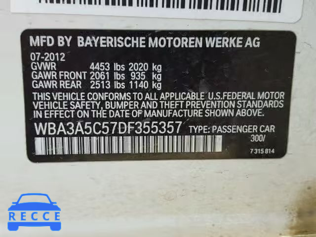 2013 BMW 328I WBA3A5C57DF355357 зображення 9