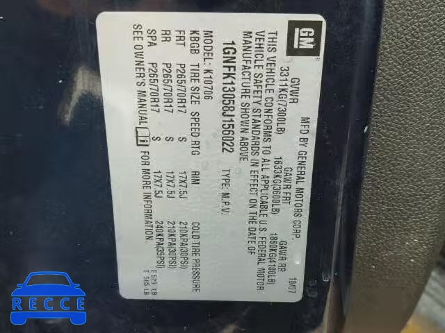2008 CHEVROLET TAHOE K150 1GNFK13058J156022 image 9