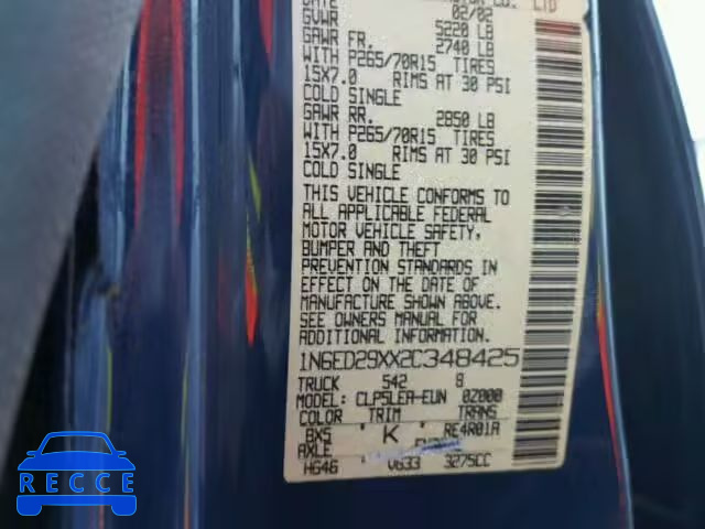 2002 NISSAN FRONTIER X 1N6ED29XX2C348425 image 9