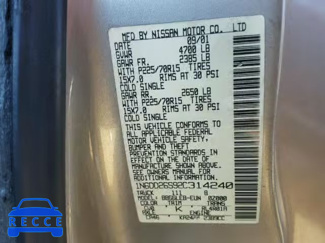 2002 NISSAN FRONTIER X 1N6DD26S92C314240 зображення 9