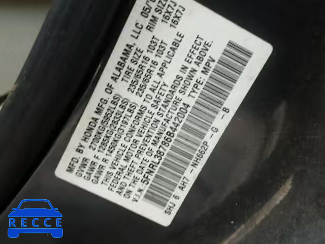 2006 HONDA ODYSSEY EX 5FNRL38786B442004 зображення 9