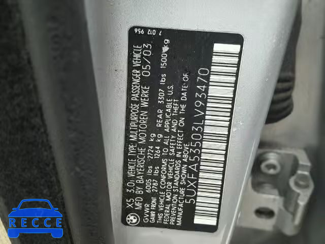 2003 BMW X5 3.0I 5UXFA53503LV93470 image 9