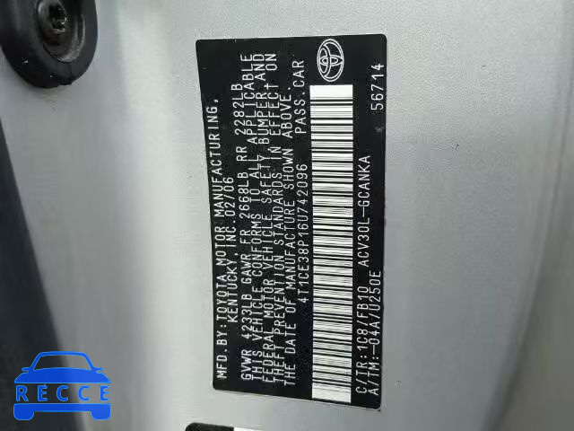 2006 TOYOTA CAMRY SOLA 4T1CE38P16U742096 image 9