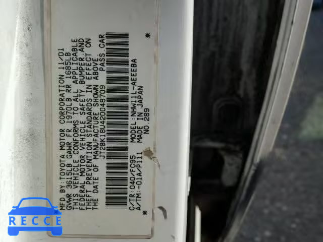 2002 TOYOTA PRIUS JT2BK18U420048709 image 9