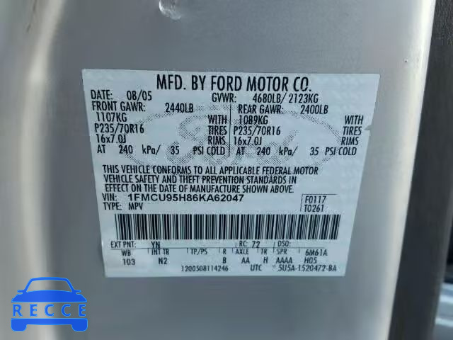 2006 FORD ESCAPE HEV 1FMCU95H86KA62047 зображення 8