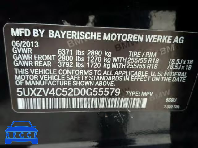 2013 BMW X5 XDRIVE3 5UXZV4C52D0G55579 image 9