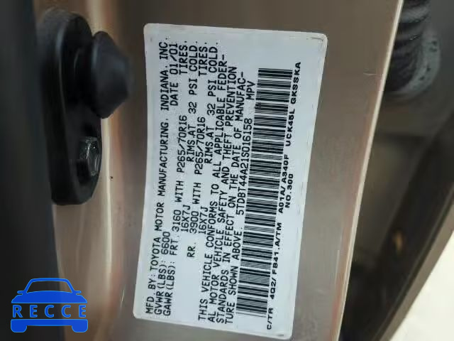 2001 TOYOTA SEQUOIA SR 5TDBT44A21S016158 image 9