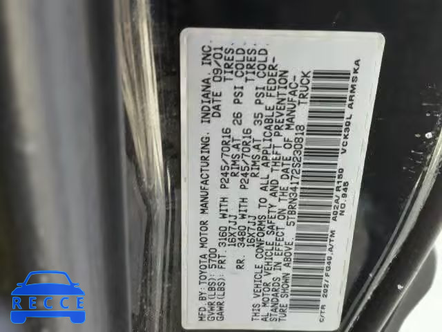 2002 TOYOTA TUNDRA ACC 5TBRN34172S230818 image 9