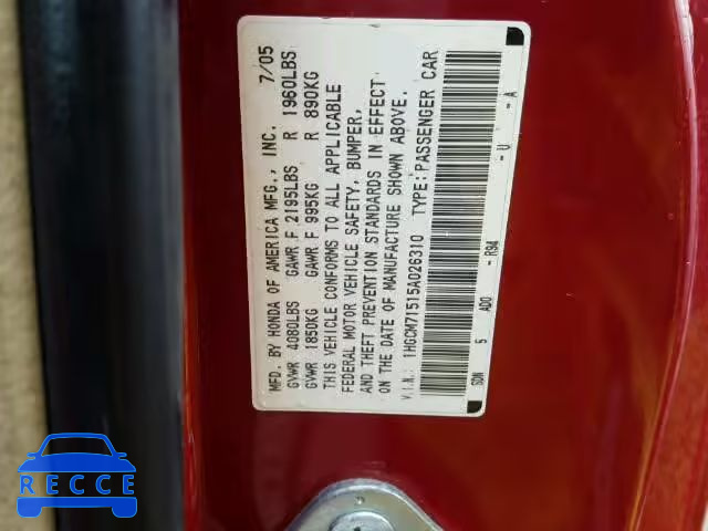 2005 HONDA ACCORD SE 1HGCM71515A026310 image 9