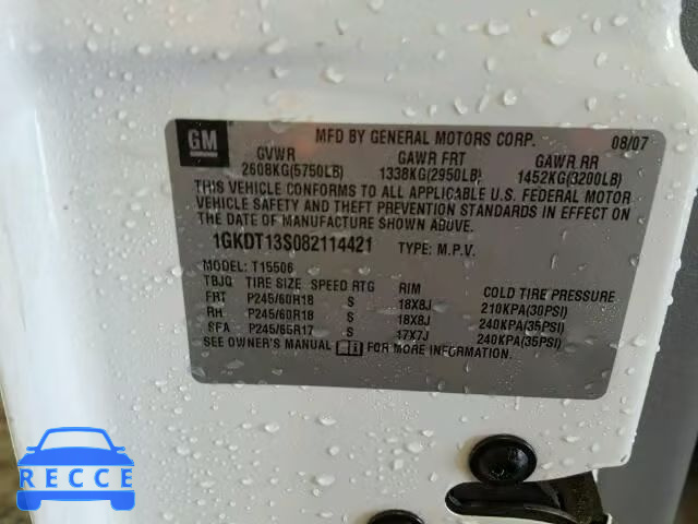 2008 GMC ENVOY 1GKDT13S082114421 image 9