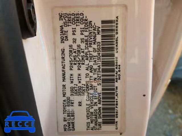 2001 TOYOTA SEQUOIA SR 5TDZT34A71S045633 image 9