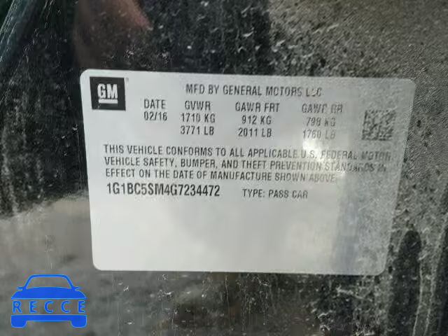 2016 CHEVROLET CRUZE LS 1G1BC5SM4G7234472 Bild 9