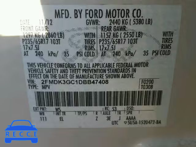 2013 FORD EDGE SE 2FMDK3GC1DBB47408 image 9