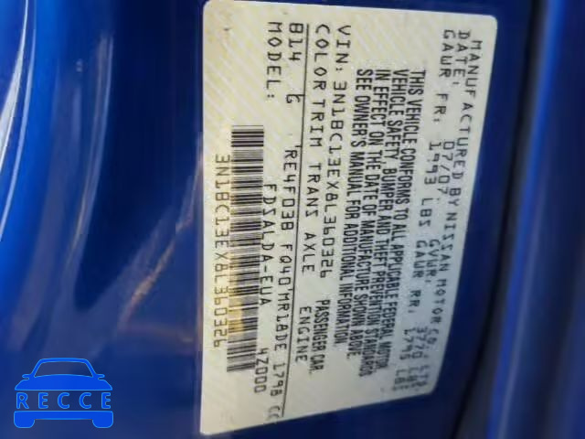 2008 NISSAN VERSA S/SL 3N1BC13EX8L360326 зображення 9