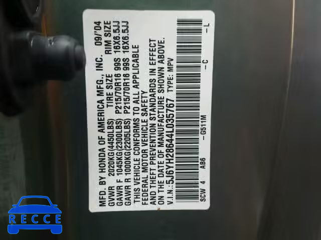 2004 HONDA ELEMENT EX 5J6YH28644L035767 image 9