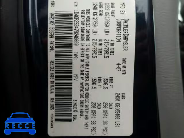 2007 DODGE CARAVAN SE 1D4GP25B47B248060 image 9