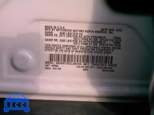 2013 MITSUBISHI OUTLANDER 4A4AR3AU4DE019648 image 5