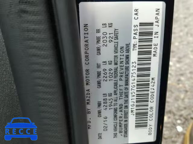 2016 MAZDA 6 TOURING JM1GJ1V57G1475123 image 9