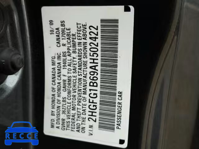 2010 HONDA CIVIC LX 2HGFG1B69AH502422 image 9