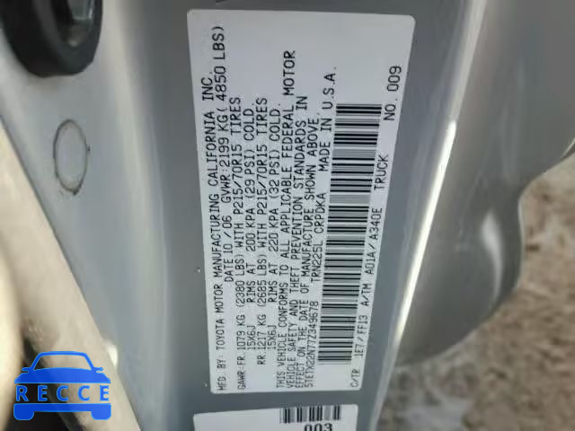 2007 TOYOTA TACOMA ACCESS CAB 5TETX22N77Z349678 image 9