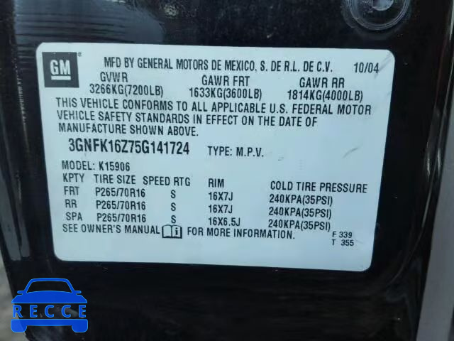 2005 CHEVROLET K1500 SUBU 3GNFK16Z75G141724 image 9