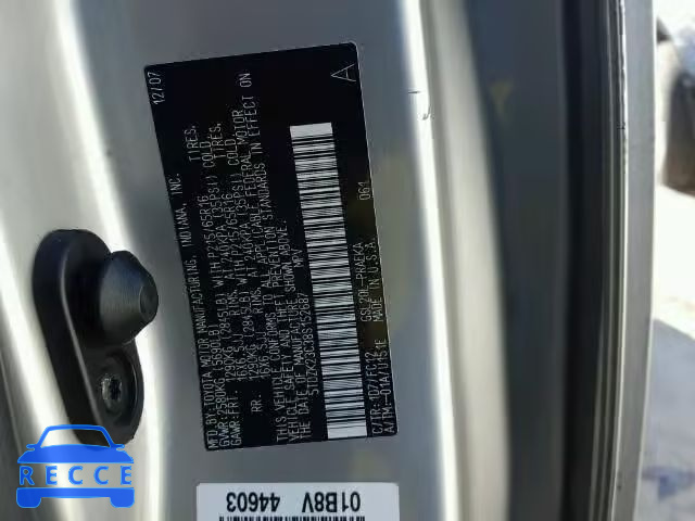 2008 TOYOTA SIENNA CE/ 5TDZK23C38S152687 image 9