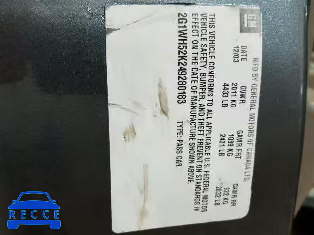 2004 CHEVROLET IMPALA LS 2G1WH52K249280183 image 9