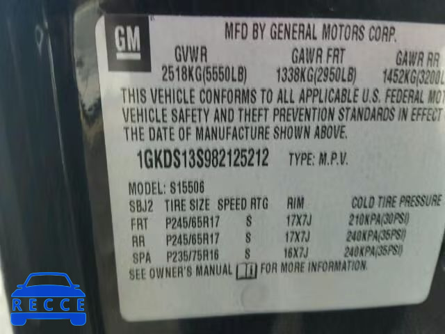 2008 GMC ENVOY 1GKDS13S982125212 image 9