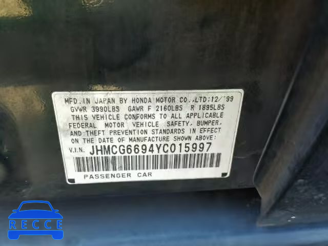 2000 HONDA ACCORD SE JHMCG6694YC015997 image 8