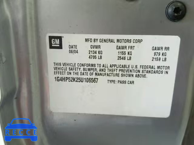 2005 BUICK LESABRE CU 1G4HP52K25U106567 Bild 9