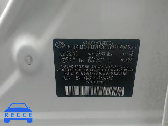 2016 HYUNDAI ELANTRA SE 5NPDH4AE5GH734237 зображення 9