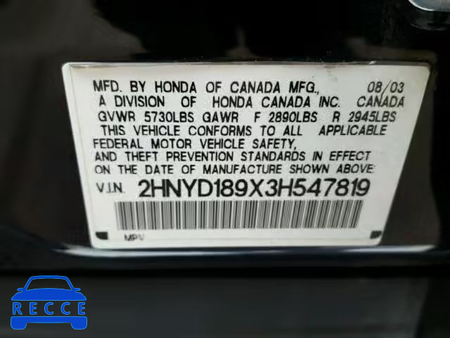 2003 ACURA MDX Touring 2HNYD189X3H547819 image 8