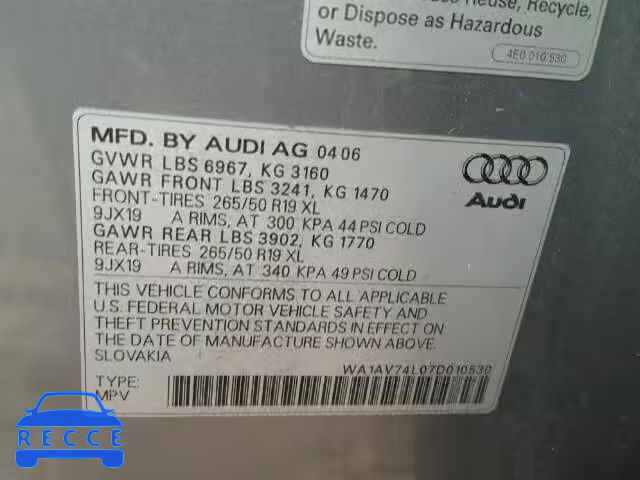 2007 AUDI Q7 4.2 QUA WA1AV74L07D010530 image 9