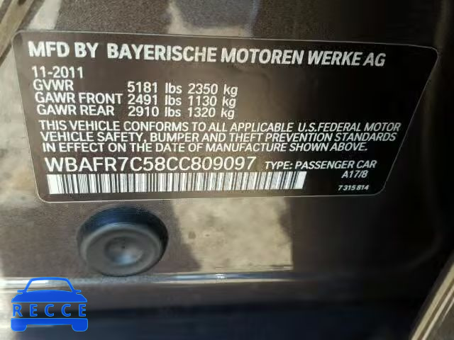 2012 BMW 535I WBAFR7C58CC809097 зображення 8